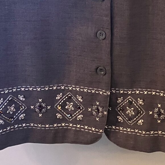 Alfred Dunner Slate Button down embroidered blouse Short sleeve 16P petite NWT - Picture 6 of 8